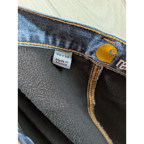Carhartt Men's 40x32 Relaxed Fit Fleece Lined Denim Blue Jeans Medium Wash - Picture 9 of 10